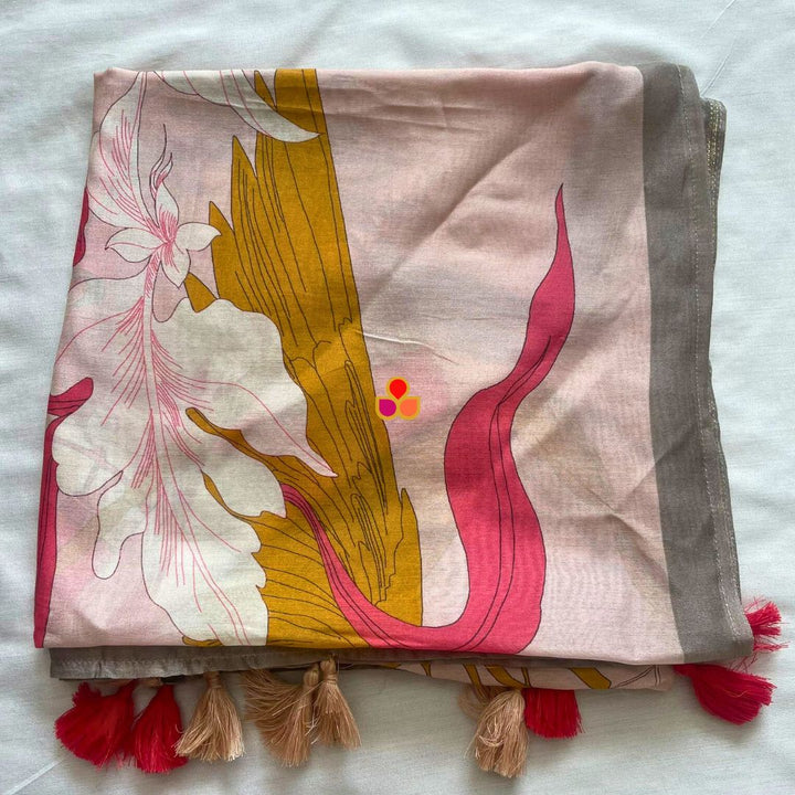 anokherang Dupattas Soft Pink Floral Printed Modal Silk Dupatta