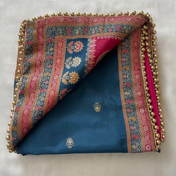anokherang Dupattas Teal Blue Banarasi Silk  Paisley Dupatta