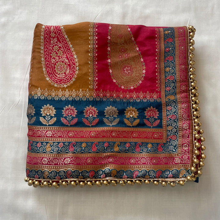 anokherang Dupattas Teal Blue Banarasi Silk  Paisley Dupatta