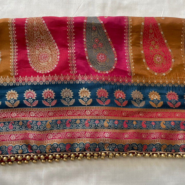 anokherang Dupattas Teal Blue Banarasi Silk  Paisley Dupatta
