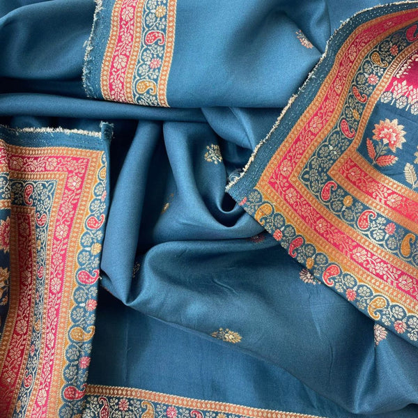 anokherang Dupattas Teal Blue Banarasi Silk  Paisley Dupatta
