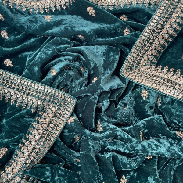 anokherang Dupattas Teal Green Charming Sequin Zari Velvet Dupatta