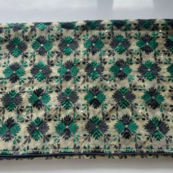anokherang Dupattas Teal Grey Threadwork Sequin Embroidered Organza Dupatta