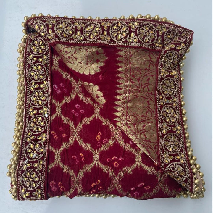 anokherang Dupattas Traditional Bridal Maroon Banarsi Kundan Dupatta