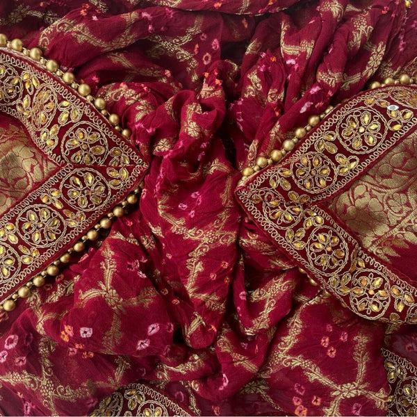 anokherang Dupattas Traditional Bridal Maroon Banarsi Kundan Dupatta
