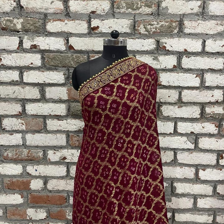 anokherang Dupattas Traditional Bridal Maroon Banarsi Kundan Dupatta