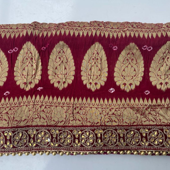 anokherang Dupattas Traditional Bridal Maroon Banarsi Kundan Dupatta