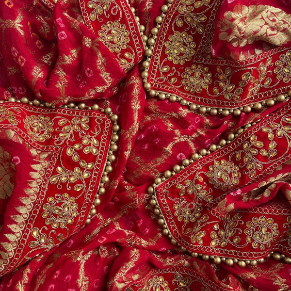 anokherang Dupattas Traditional Bridal Red Banarsi Kundan Dupatta