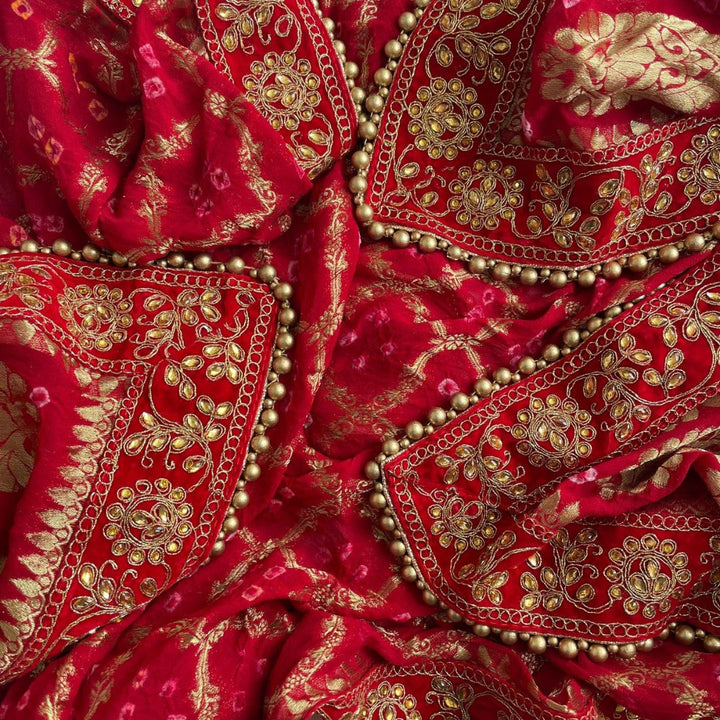 anokherang Dupattas Traditional Bridal Red Banarsi Kundan Dupatta