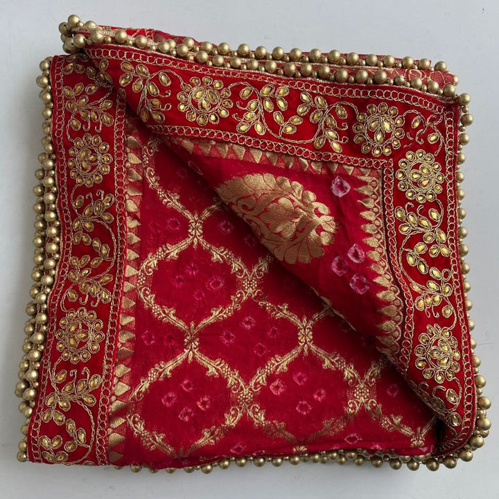 anokherang Dupattas Traditional Bridal Red Banarsi Kundan Dupatta