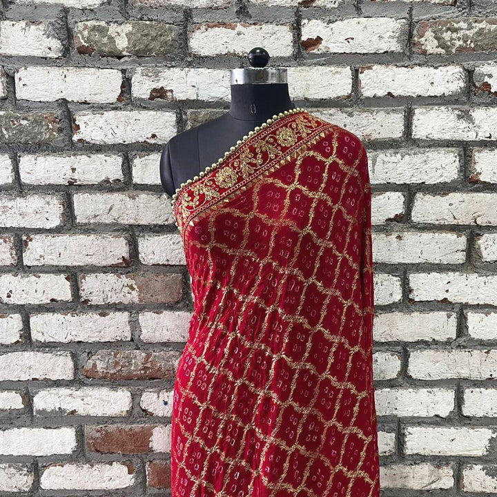 anokherang Dupattas Traditional Bridal Red Banarsi Kundan Dupatta