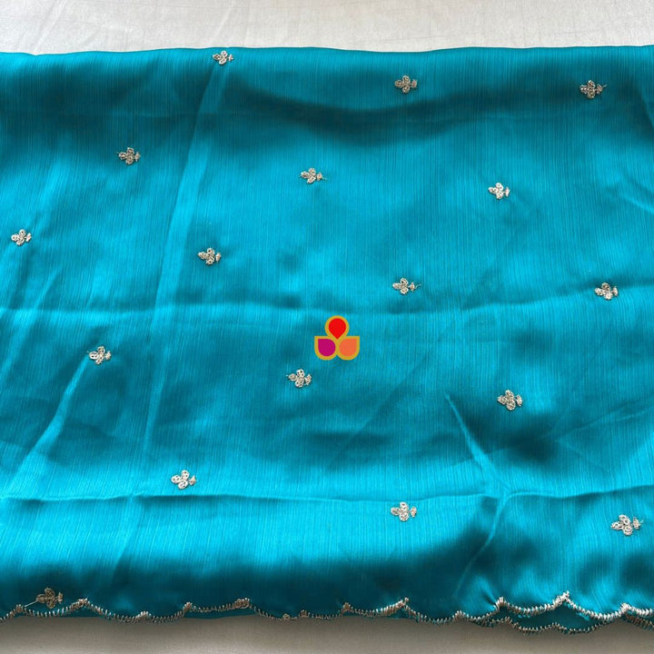 anokherang Dupattas Turquoise Blue Textured Chinon Dupatta