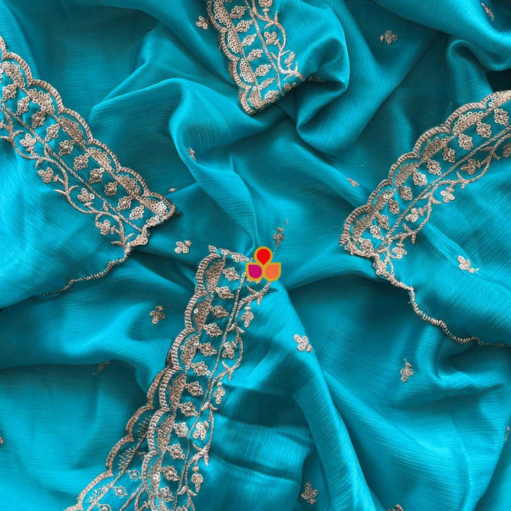 anokherang Dupattas Turquoise Blue Textured Chinon Dupatta