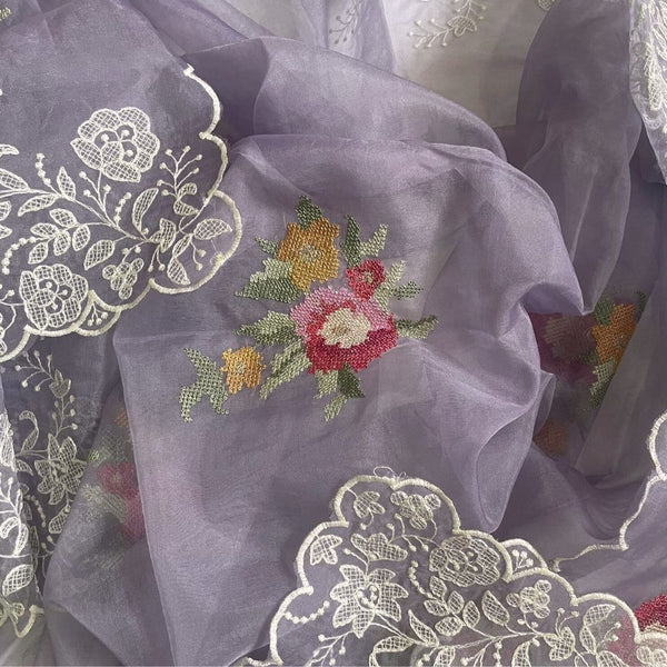 anokherang Dupattas Twilight Lilac Multicolor Thread Organza Dupatta