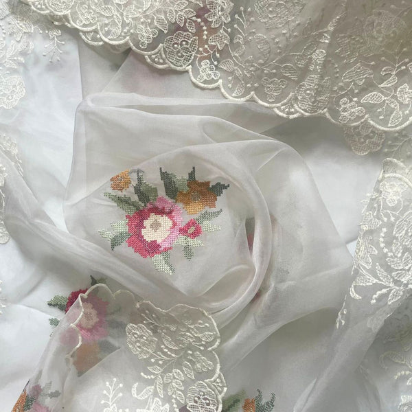 anokherang Dupattas Twilight Off White Multicolor Thread Organza Dupatta