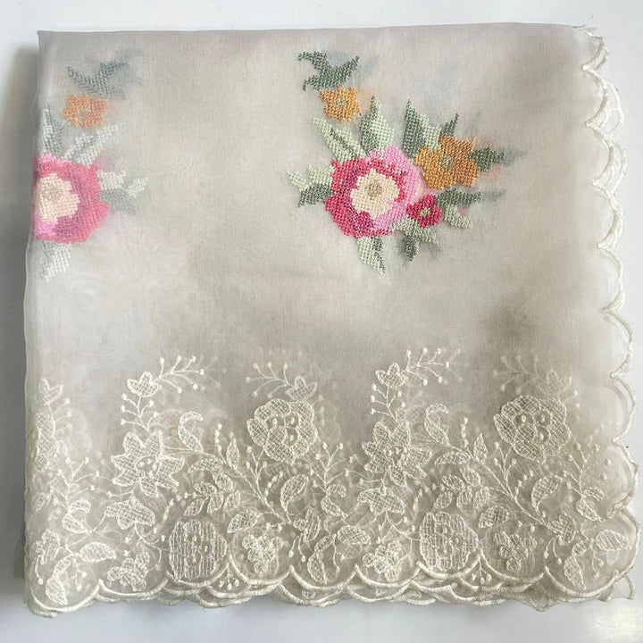 anokherang Dupattas Twilight Off White Multicolor Thread Organza Dupatta