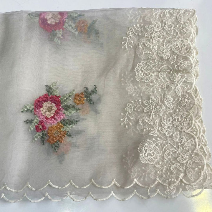 anokherang Dupattas Twilight Off White Multicolor Thread Organza Dupatta