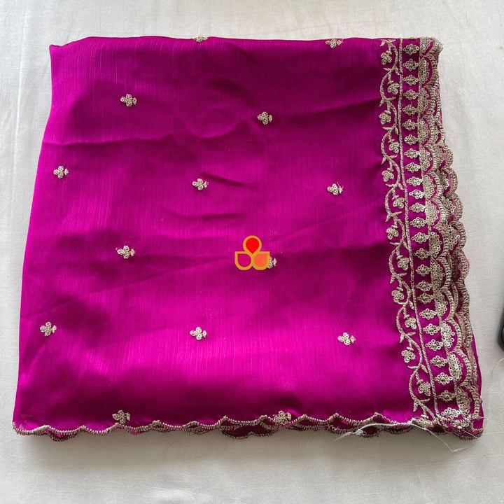 anokherang Dupattas Vibrant Magenta Textured Chinon Dupatta