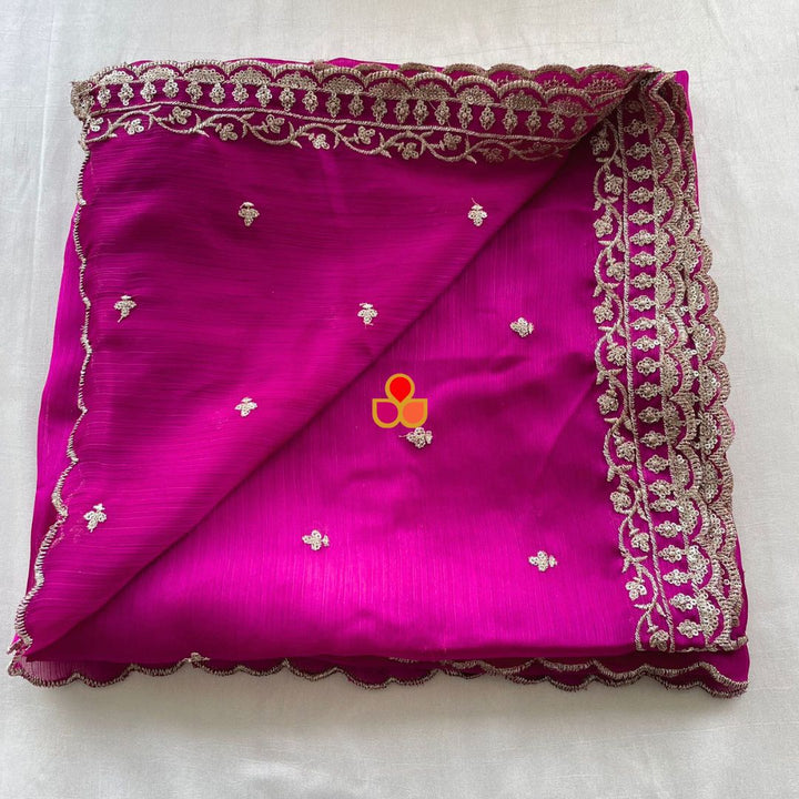 anokherang Dupattas Vibrant Magenta Textured Chinon Dupatta