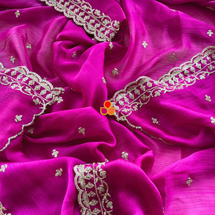 anokherang Dupattas Vibrant Magenta Textured Chinon Dupatta