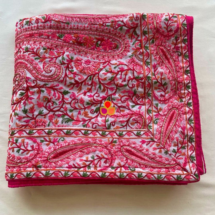 anokherang Dupattas White Ethnic Multicolor Paisley Motif Kashmiri Georgette Stole