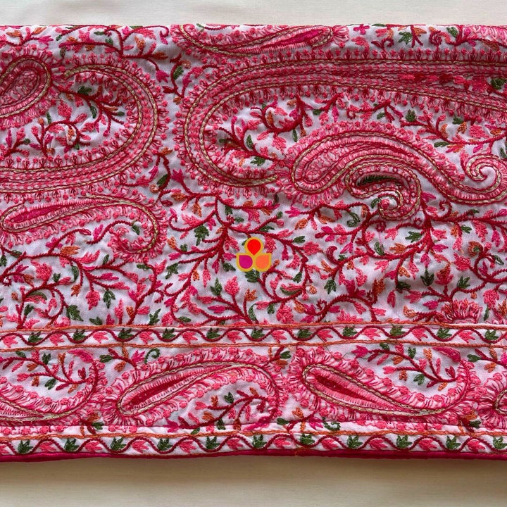 anokherang Dupattas White Ethnic Multicolor Paisley Motif Kashmiri Georgette Stole