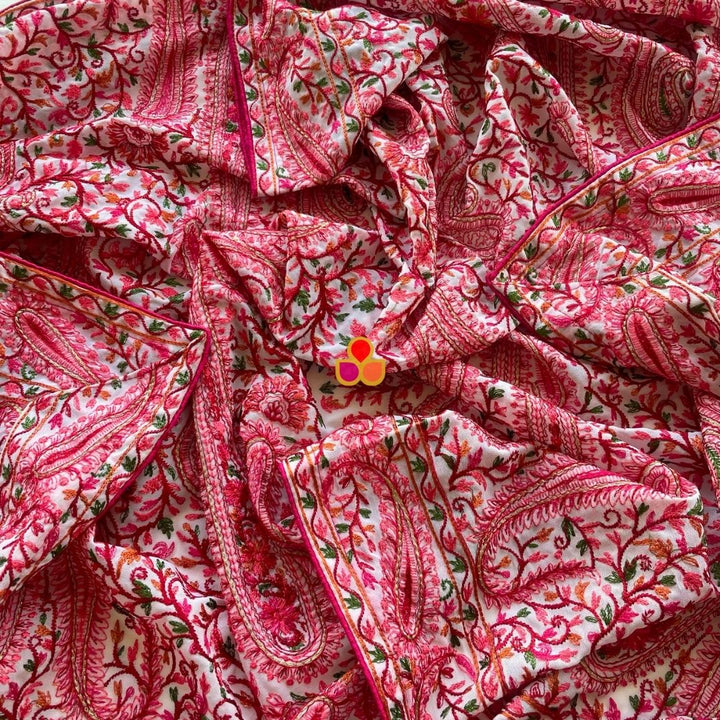 anokherang Dupattas White Ethnic Multicolor Paisley Motif Kashmiri Georgette Stole