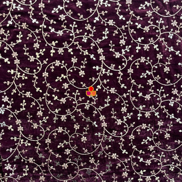 anokherang Dupattas Wine Floral Grace Sequin Zari Embroidered Velvet Dupatta