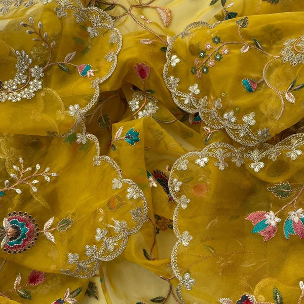 Pastel Yellow Organza Dupatta with Intricate Floral Lace Border main image 1