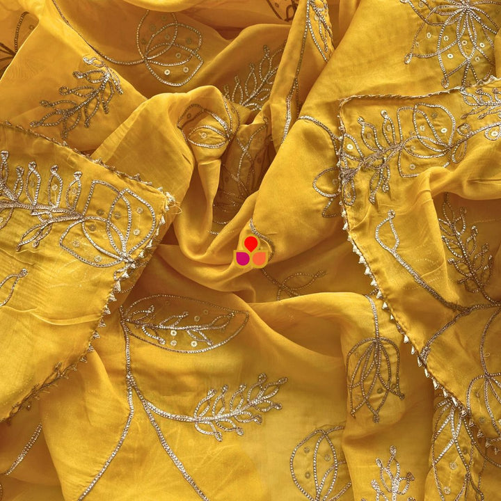 anokherang Dupattas Yellow Magic Floral Gotta Embroidered Organza Dupatta