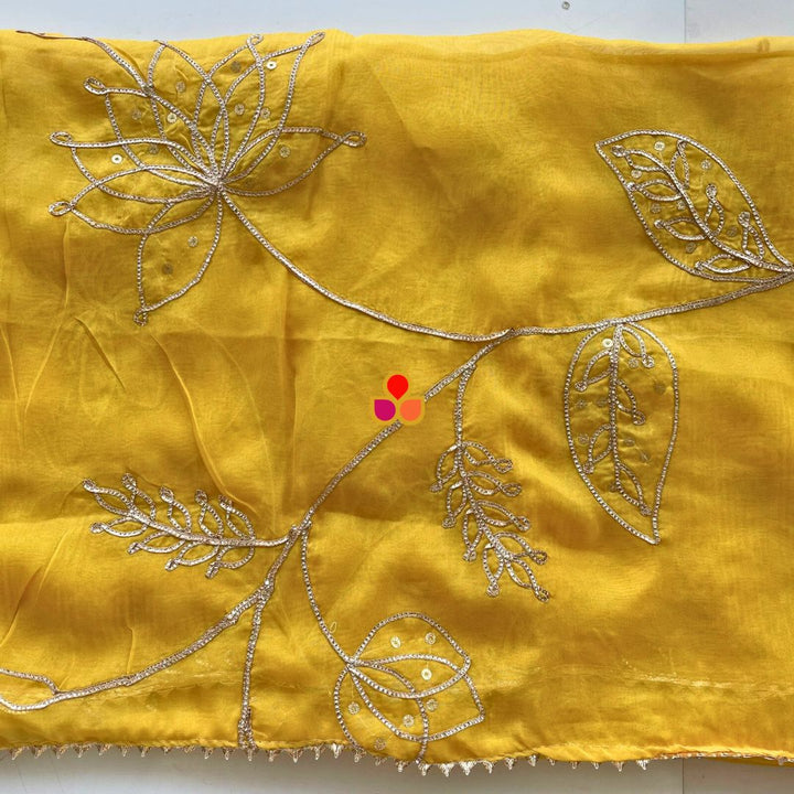anokherang Dupattas Yellow Magic Floral Gotta Embroidered Organza Dupatta