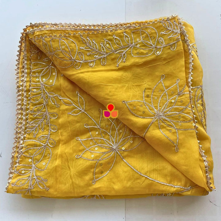 anokherang Dupattas Yellow Magic Floral Gotta Embroidered Organza Dupatta