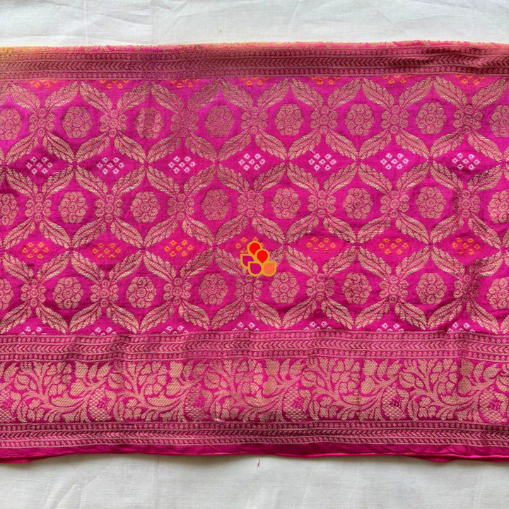 anokherang Dupattas Yellow Pink Festive Banarasi Bandhej Dupatta