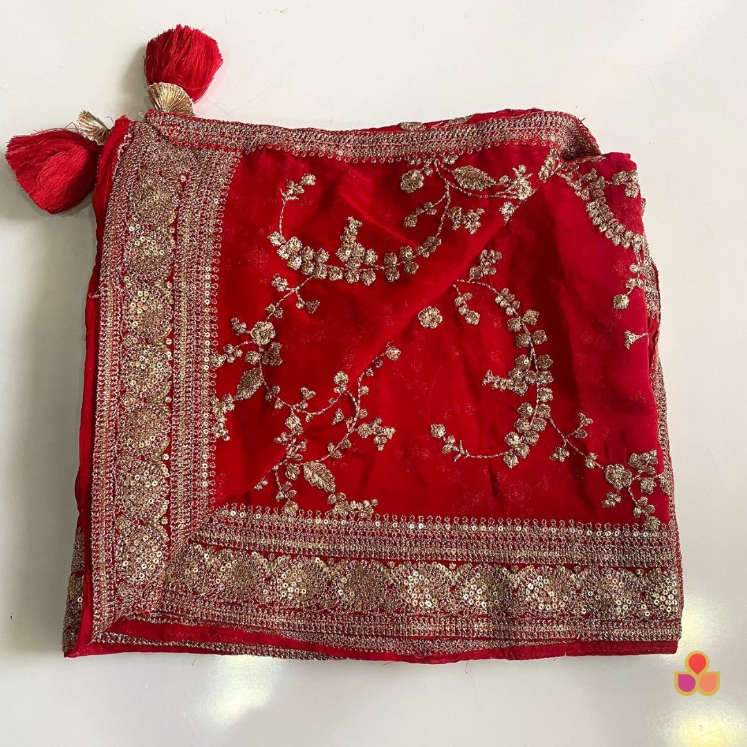 Red Regal Zari Embroidered Chinnon Dupatta – anokherang
