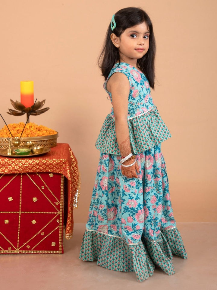 anokherang Kids Suits Copy of Peach Sequin Layered Georgette FloorLength for Girls
