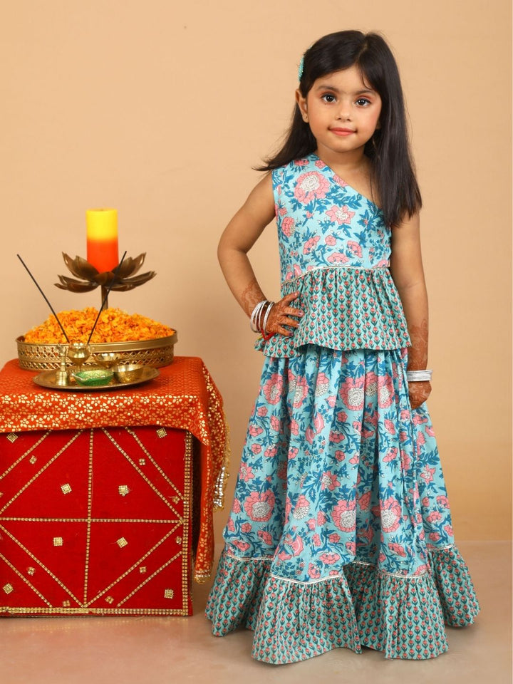 anokherang Kids Suits Copy of Peach Sequin Layered Georgette FloorLength for Girls