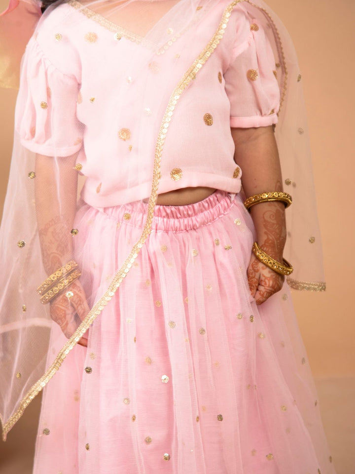 anokherang Kids Suits Copy of Sparkling Green Chanderi Lehenga Choli for Girls