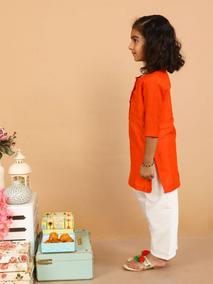 anokherang Kids Suits Freedom Orange Kurti with Salwar for Girls