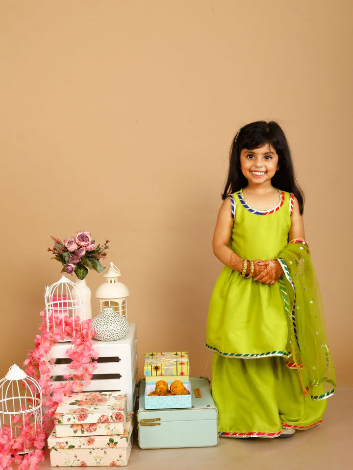 anokherang Kids Suits Green Anarkali with Sharara for Girls
