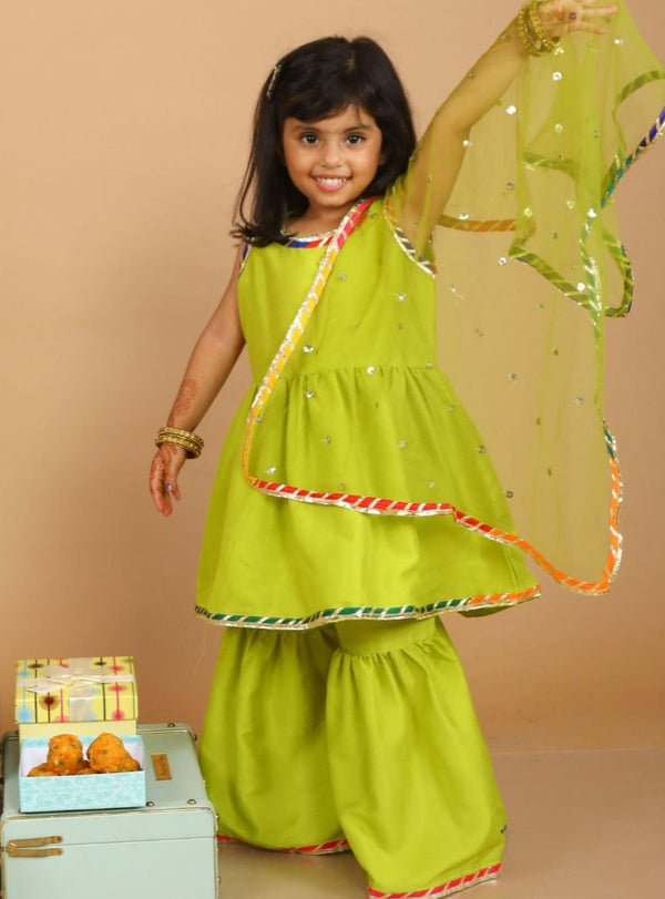 anokherang Kids Suits Green Anarkali with Sharara for Girls