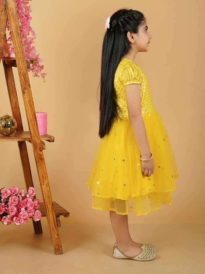 anokherang Kids Suits Lemony Lemon Net Sequin Dress for Girls