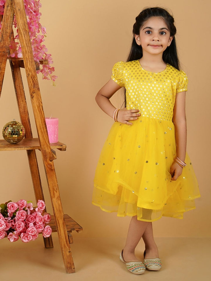 anokherang Kids Suits Lemony Lemon Net Sequin Dress for Girls