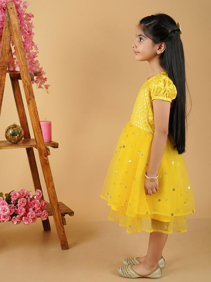 anokherang Kids Suits Lemony Lemon Net Sequin Dress for Girls