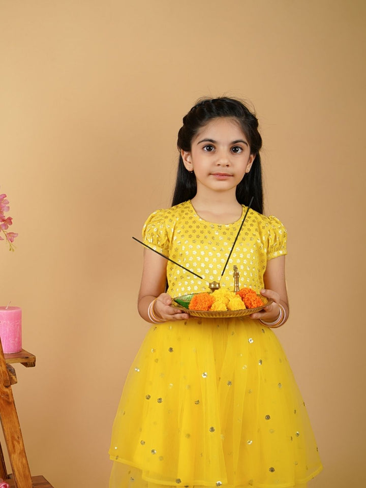anokherang Kids Suits Lemony Lemon Net Sequin Dress for Girls