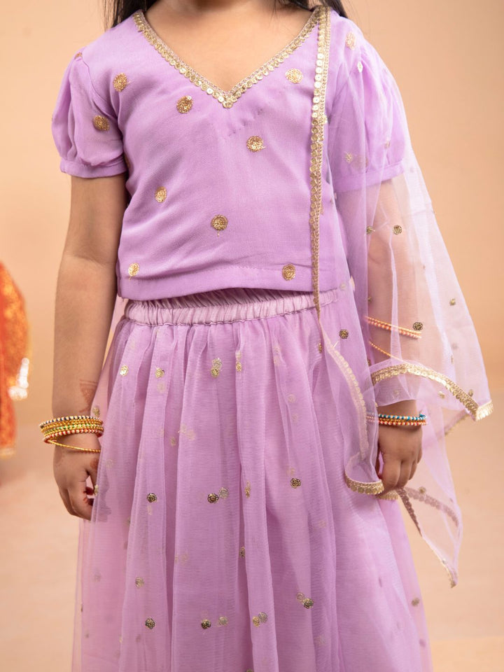 anokherang Kids Suits Lilac sequin top with net sequin skirt