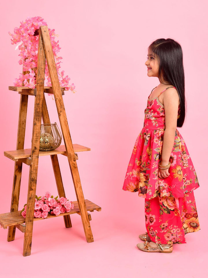 anokherang Kids Suits Magenta Floral Anarkali with Palazzo for Girls