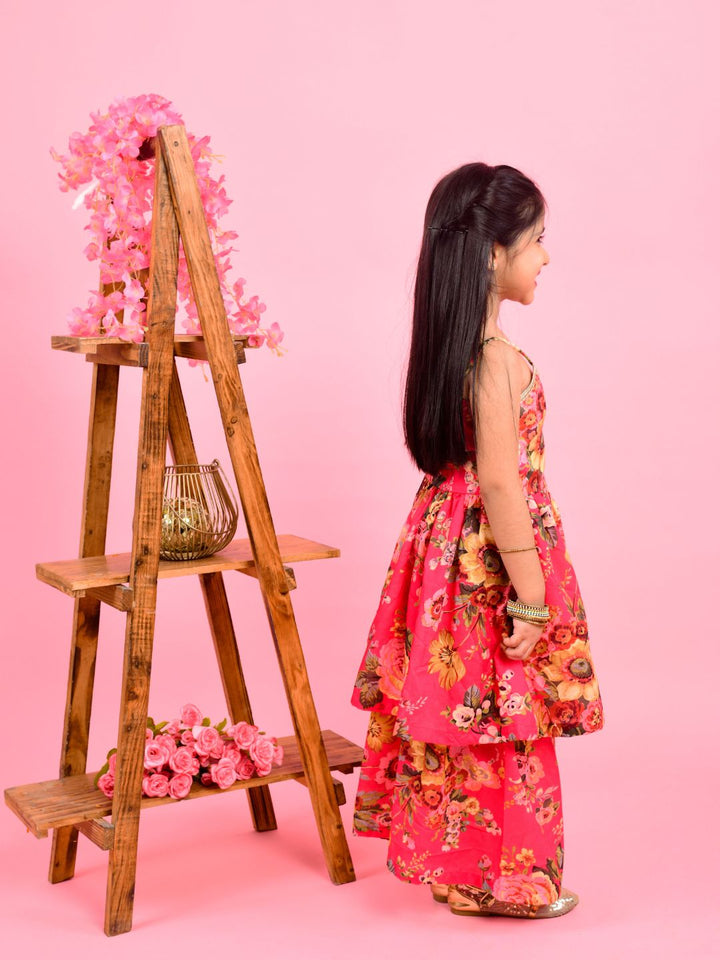 anokherang Kids Suits Magenta Floral Anarkali with Palazzo for Girls