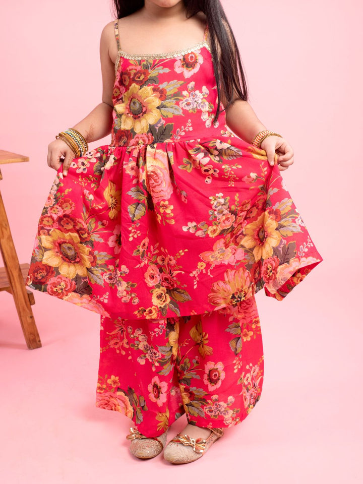 anokherang Kids Suits Magenta Floral Anarkali with Palazzo for Girls