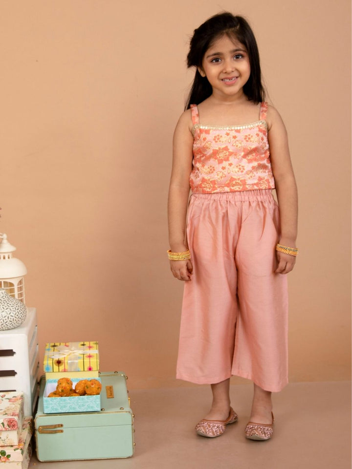 anokherang Kids Suits Peach Brocade Step Choli with Palazzo for Girls