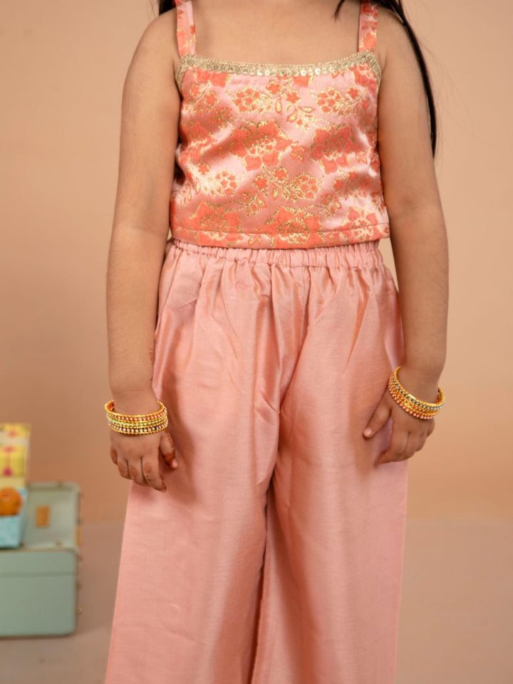 anokherang Kids Suits Peach Brocade Step Choli with Palazzo for Girls